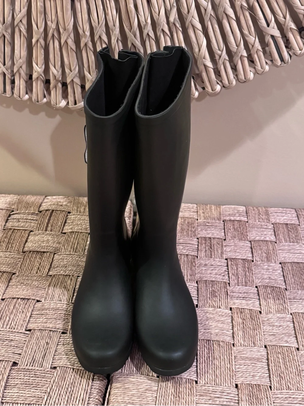 Women's Black Tall Waterproof Rain Boots with Adjustable Buckles